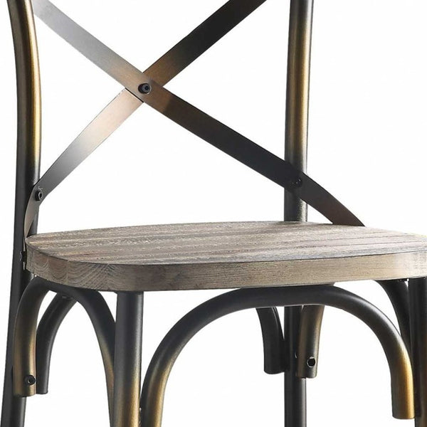 Homeroots 43" Oak And Black And Gold Solid Wood And Metal Bar Height Bar Chair   376982