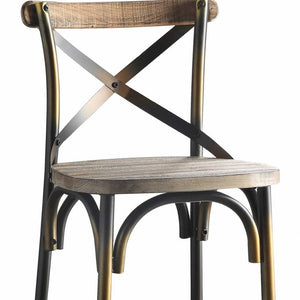Homeroots 43" Oak And Black And Gold Solid Wood And Metal Bar Height Bar Chair   376982