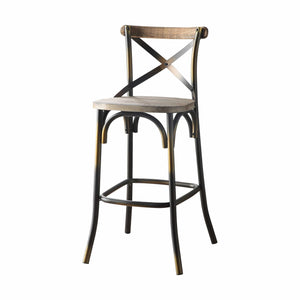 Homeroots 43" Oak And Black And Gold Solid Wood And Metal Bar Height Bar Chair   376982