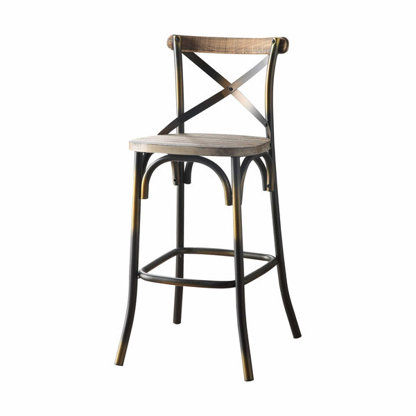 Homeroots 43" Oak And Black And Gold Solid Wood And Metal Bar Height Bar Chair   376982