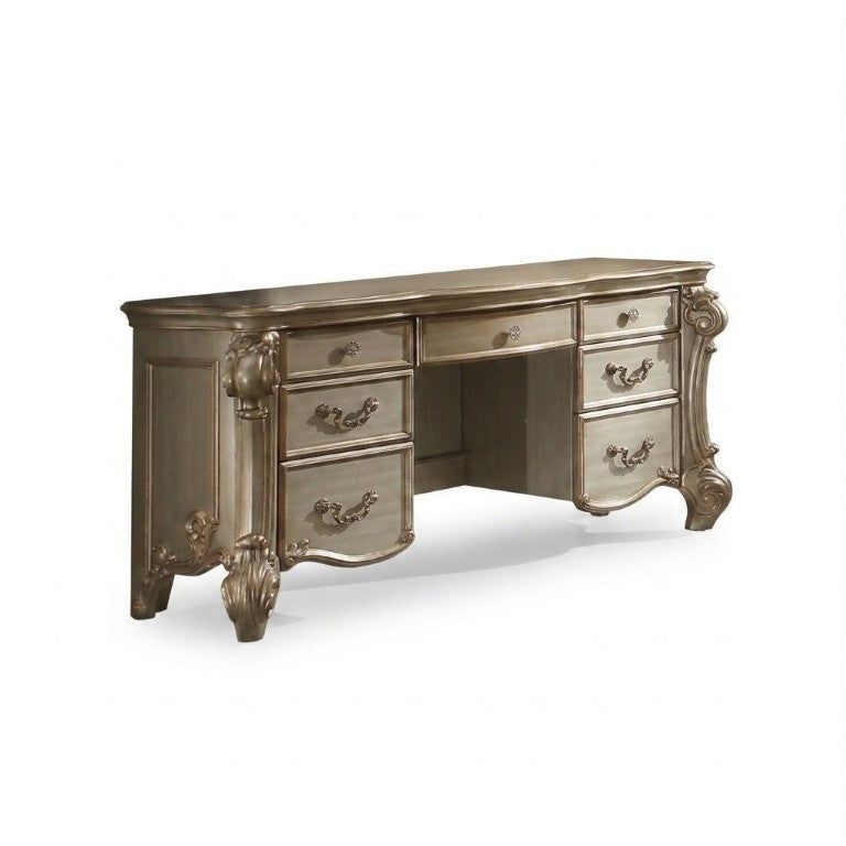 HomeRoots 63 Inch Gold Finish Wooden Vanity Table Elegant Bedroom Makeup Dressing Station 376993
