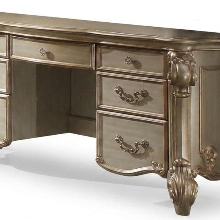 HomeRoots 63 Inch Gold Finish Wooden Vanity Table Elegant Bedroom Makeup Dressing Station 376993