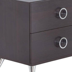 HomeRoots 20" Stylish Silver and Espresso End Table with Two Drawers - Modern Accent for Small Spaces 376996