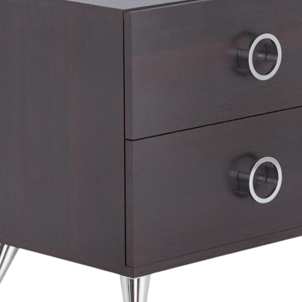 HomeRoots 20" Stylish Silver and Espresso End Table with Two Drawers - Modern Accent for Small Spaces 376996