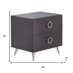 HomeRoots 20" Stylish Silver and Espresso End Table with Two Drawers - Modern Accent for Small Spaces 376996
