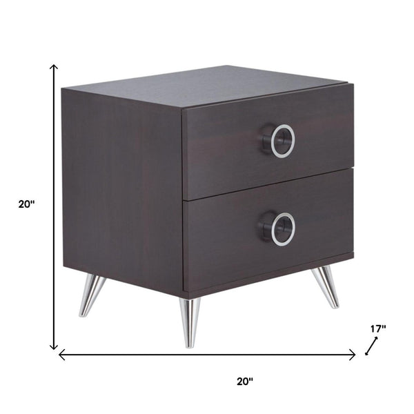 HomeRoots 20" Stylish Silver and Espresso End Table with Two Drawers - Modern Accent for Small Spaces 376996