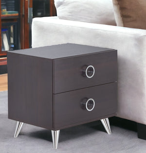 Homeroots 20" Silver And Espresso End Table With Two Drawers   376996