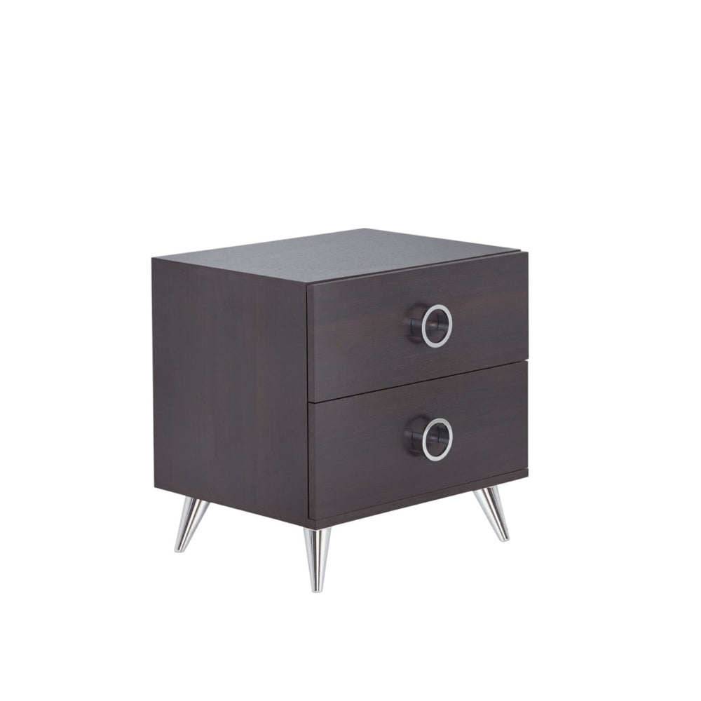 HomeRoots 20" Stylish Silver and Espresso End Table with Two Drawers - Modern Accent for Small Spaces 376996