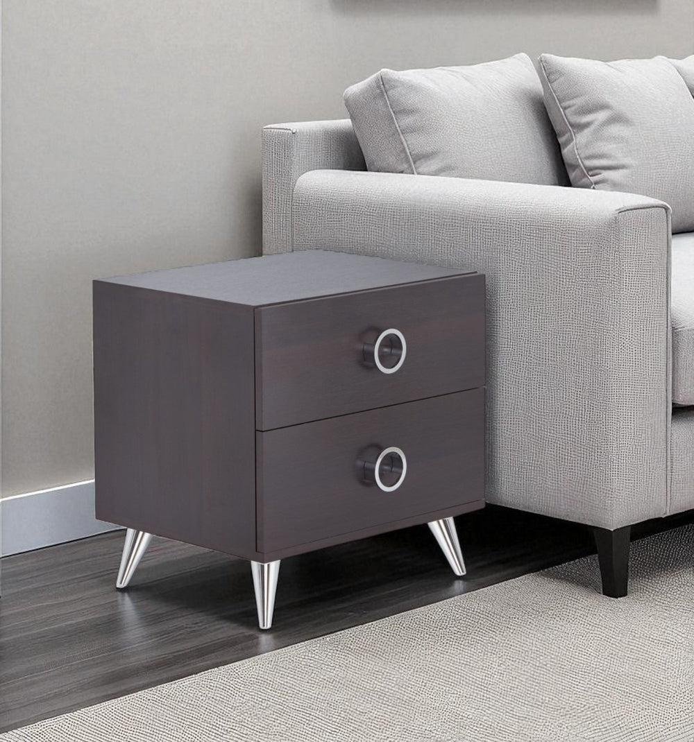 HomeRoots 20" Stylish Silver and Espresso End Table with Two Drawers - Modern Accent for Small Spaces 376996