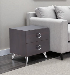 HomeRoots 20" Stylish Silver and Espresso End Table with Two Drawers - Modern Accent for Small Spaces 376996