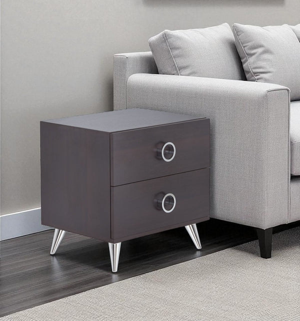 HomeRoots 20" Stylish Silver and Espresso End Table with Two Drawers - Modern Accent for Small Spaces 376996