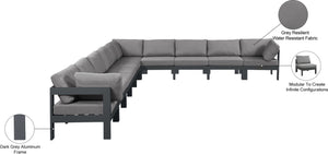 Meridian Furniture Nizuc Ten Piece Outdoor Modular Sectional with Water Resistant Fabric and Aluminum Frame 376Grey-Sec10A