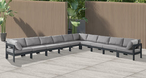 Meridian Furniture Nizuc Ten Piece Outdoor Modular Sectional with Water Resistant Fabric and Aluminum Frame 376Grey-Sec10A