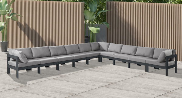 Meridian Furniture Nizuc Ten Piece Outdoor Modular Sectional with Water Resistant Fabric and Aluminum Frame 376Grey-Sec10A