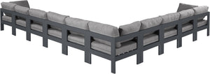 Meridian Furniture Nizuc Ten Piece Outdoor Modular Sectional with Water Resistant Fabric and Aluminum Frame 376Grey-Sec10A