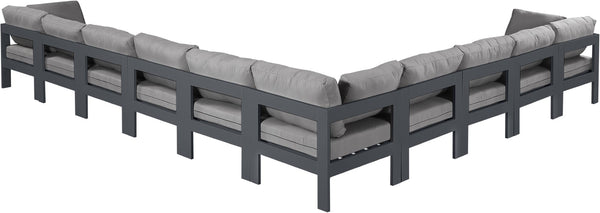 Meridian Furniture Nizuc Ten Piece Outdoor Modular Sectional with Water Resistant Fabric and Aluminum Frame 376Grey-Sec10A