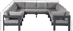Meridian Furniture Nizuc 10 Piece Modular Outdoor Sectional with Water Resistant Fabric Patio Seating 376Grey-Sec10B
