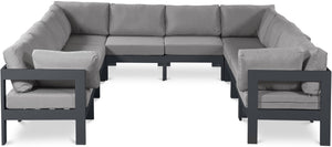 Meridian Furniture Nizuc 10 Piece Modular Outdoor Sectional with Water Resistant Fabric Patio Seating 376Grey-Sec10B