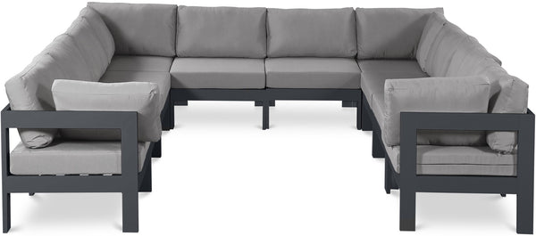 Meridian Furniture Nizuc 10 Piece Modular Outdoor Sectional with Water Resistant Fabric Patio Seating 376Grey-Sec10B