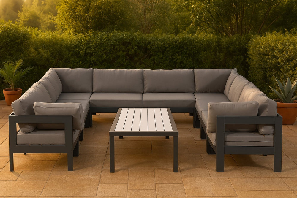 Meridian Furniture Nizuc 10 Piece Modular Outdoor Sectional with Water Resistant Fabric Patio Seating 376Grey-Sec10B