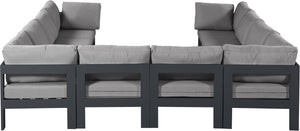 Meridian Furniture Nizuc 10 Piece Modular Outdoor Sectional with Water Resistant Fabric Patio Seating 376Grey-Sec10B
