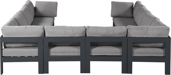 Meridian Furniture Nizuc 10 Piece Modular Outdoor Sectional with Water Resistant Fabric Patio Seating 376Grey-Sec10B