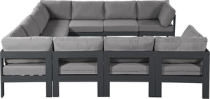 Meridian Furniture Nizuc 10 Piece Modular Outdoor Sectional with Water Resistant Fabric Patio Seating 376Grey-Sec10B