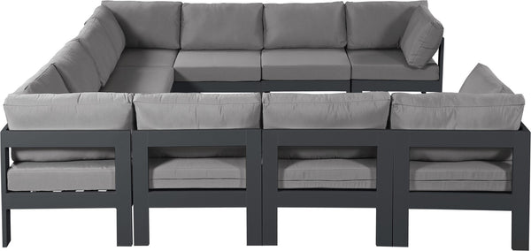 Meridian Furniture Nizuc 10 Piece Modular Outdoor Sectional with Water Resistant Fabric Patio Seating 376Grey-Sec10B