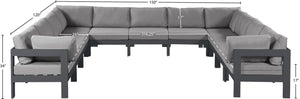 Meridian Furniture Nizuc 11 Piece Outdoor Modular Sectional Aluminum Frame Water Resistant Patio Sofa Set 376Grey-Sec11A