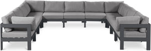 Meridian Furniture Nizuc 11 Piece Outdoor Modular Sectional Aluminum Frame Water Resistant Patio Sofa Set 376Grey-Sec11A