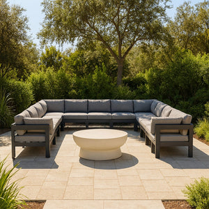 Meridian Furniture Nizuc 11 Piece Outdoor Modular Sectional Aluminum Frame Water Resistant Patio Sofa Set 376Grey-Sec11A