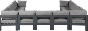 Meridian Furniture Nizuc 11 Piece Outdoor Modular Sectional Aluminum Frame Water Resistant Patio Sofa Set 376Grey-Sec11A