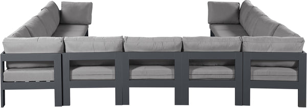Meridian Furniture Nizuc 11 Piece Outdoor Modular Sectional Aluminum Frame Water Resistant Patio Sofa Set 376Grey-Sec11A