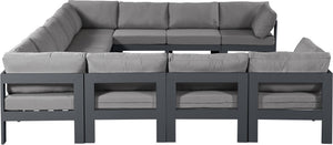 Meridian Furniture Nizuc 11 Piece Outdoor Modular Sectional Aluminum Frame Water Resistant Patio Sofa Set 376Grey-Sec11A