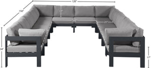 Meridian Furniture Nizuc 12 Piece Modular Outdoor Sectional with Aluminum Frame and All Weather Fabric 376Grey-Sec12A