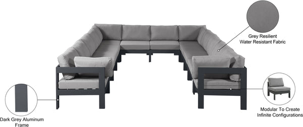 Meridian Furniture Nizuc 12 Piece Modular Outdoor Sectional with Aluminum Frame and All Weather Fabric 376Grey-Sec12A