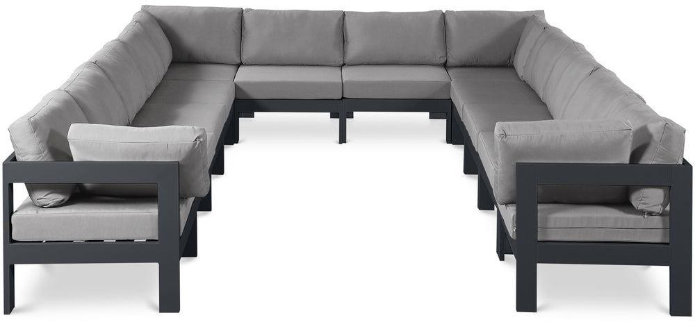 Meridian Furniture Nizuc 12 Piece Modular Outdoor Sectional with Aluminum Frame and All Weather Fabric 376Grey-Sec12A