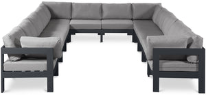 Meridian Furniture Nizuc 12 Piece Modular Outdoor Sectional with Aluminum Frame and All Weather Fabric 376Grey-Sec12A