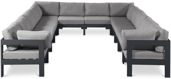 Meridian Furniture Nizuc 12 Piece Modular Outdoor Sectional with Aluminum Frame and All Weather Fabric 376Grey-Sec12A