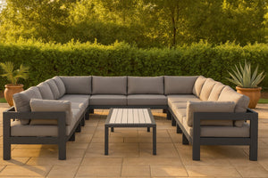 Meridian Furniture Nizuc 12 Piece Modular Outdoor Sectional with Aluminum Frame and All Weather Fabric 376Grey-Sec12A