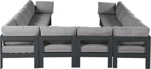 Meridian Furniture Nizuc 12 Piece Modular Outdoor Sectional with Aluminum Frame and All Weather Fabric 376Grey-Sec12A