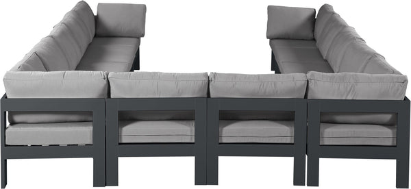 Meridian Furniture Nizuc 12 Piece Modular Outdoor Sectional with Aluminum Frame and All Weather Fabric 376Grey-Sec12A