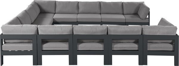 Meridian Furniture Nizuc 12 Piece Modular Outdoor Sectional with Aluminum Frame and All Weather Fabric 376Grey-Sec12A