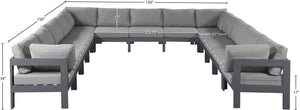 Meridian Furniture Nizuc 13 Piece Outdoor Modular Sectional Aluminum Frame Weather Resistant Patio Set 376Grey-Sec13A