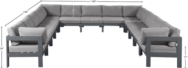 Meridian Furniture Nizuc 13 Piece Outdoor Modular Sectional Aluminum Frame Weather Resistant Patio Set 376Grey-Sec13A