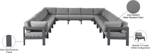 Meridian Furniture Nizuc 13 Piece Outdoor Modular Sectional Aluminum Frame Weather Resistant Patio Set 376Grey-Sec13A