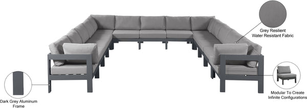 Meridian Furniture Nizuc 13 Piece Outdoor Modular Sectional Aluminum Frame Weather Resistant Patio Set 376Grey-Sec13A