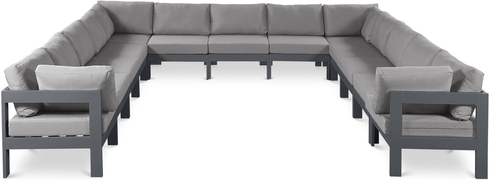 Meridian Furniture Nizuc 13 Piece Outdoor Modular Sectional Aluminum Frame Weather Resistant Patio Set 376Grey-Sec13A