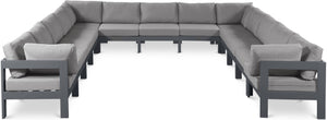 Meridian Furniture Nizuc 13 Piece Outdoor Modular Sectional Aluminum Frame Weather Resistant Patio Set 376Grey-Sec13A