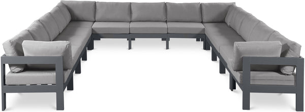 Meridian Furniture Nizuc 13 Piece Outdoor Modular Sectional Aluminum Frame Weather Resistant Patio Set 376Grey-Sec13A